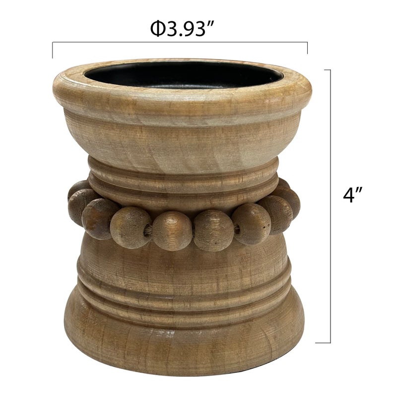 dwellington Farmhouse Rustic Wood Pillar Candle Holder for Pillar Candles  Decorative Beaded Candlestick Holder Stand for Home D?cor  Gifts  Wedding (Natural) - Image 4